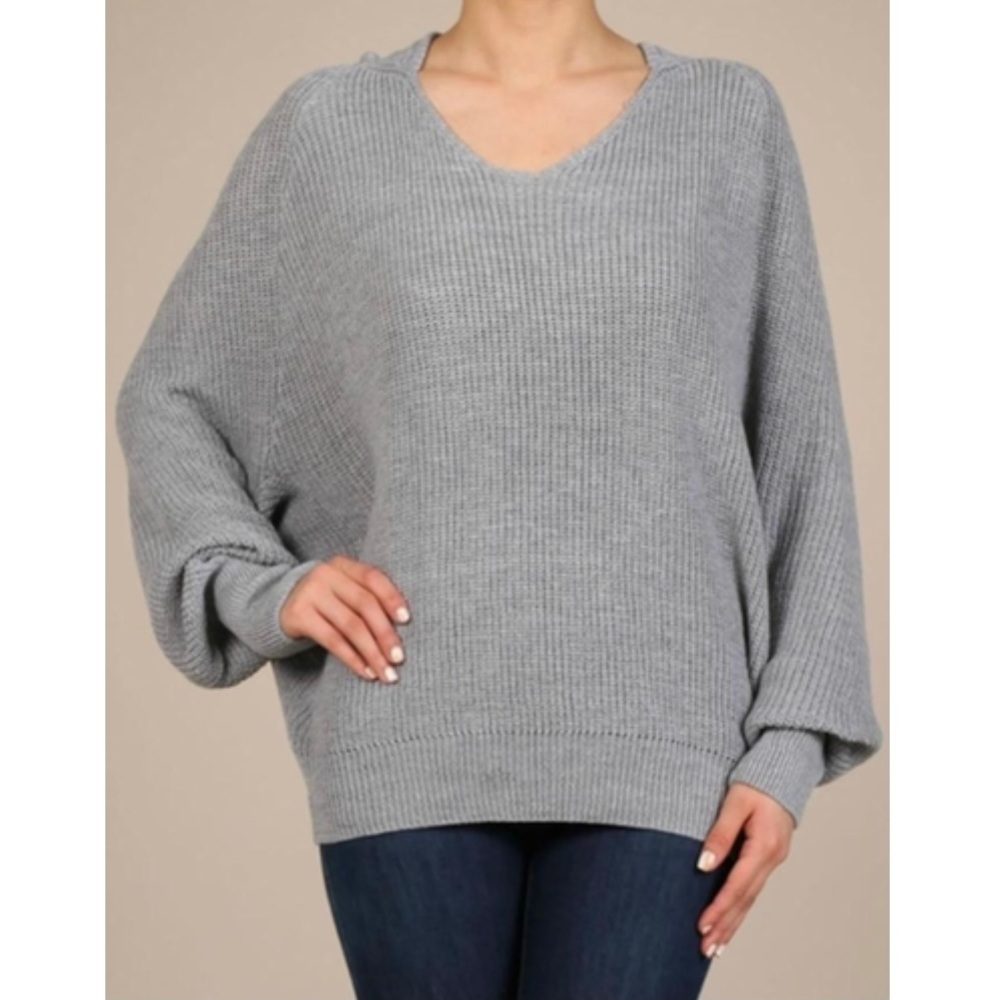 BEAR DANCE Grey Knit Hooded Hoodwink Sweater